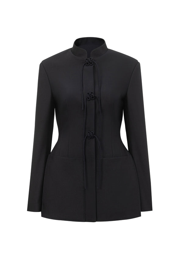 Mandarin Collar Waisted Blazer
